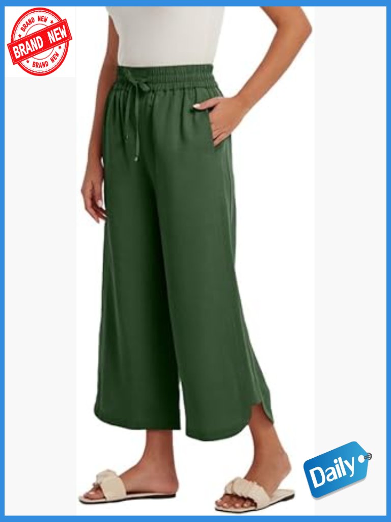 Wide Leg Drawstring Pants High Waist Cropped Trousers Summer Casual